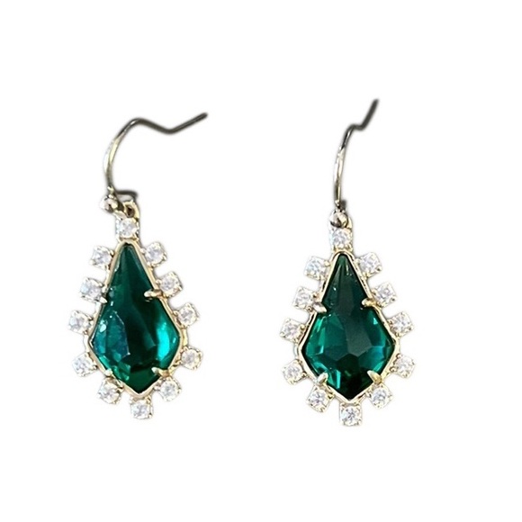 Kendra Scott Jewelry - Kendra Scott Emerald Green & Clear Rhinestone Teardrop Shaped Gold Earrings NWOT